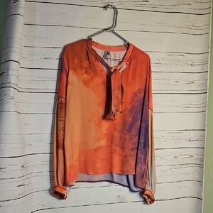 Blank London Tie Neck Blouse Orange Purple Abstract Print Long Sleeve Top,Large
